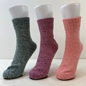 Womens Crew Socks Set 3 Solid Melange Green Purple Orange